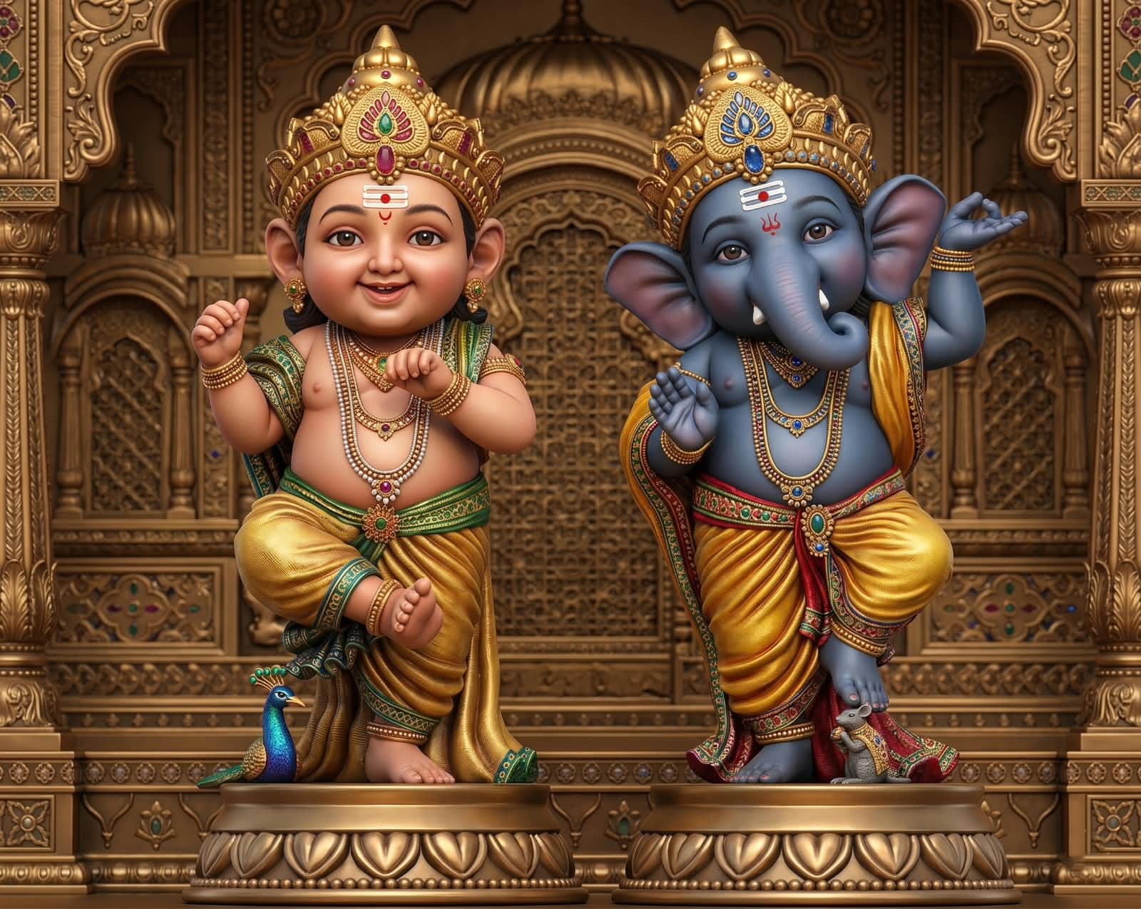 Bal Krishna & Bal Ganesha Idol Set